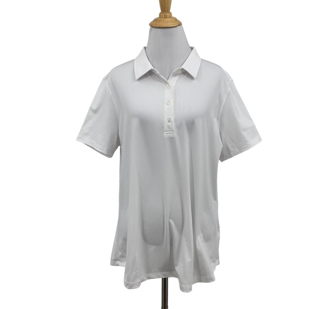 Straight Down Polo Shirt Womens XXL 2XL White Stretch Performance Short Sleeve